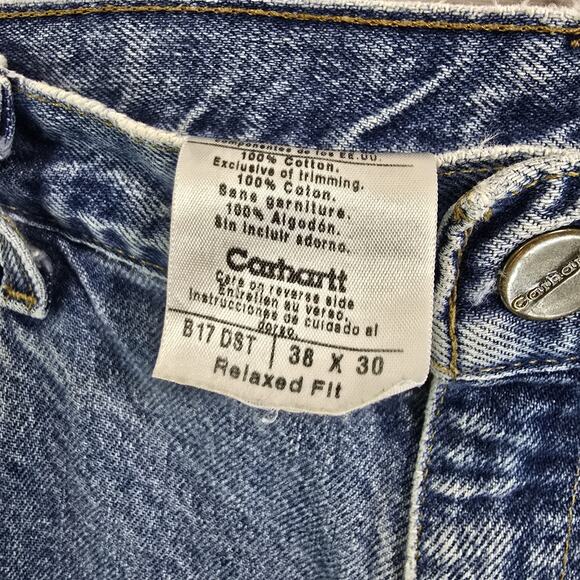 Carhartt Jeans Mens 38 X 30 Denim Relaxed Fit Medium Wash Straight Destroyed - Picture 3 of 11